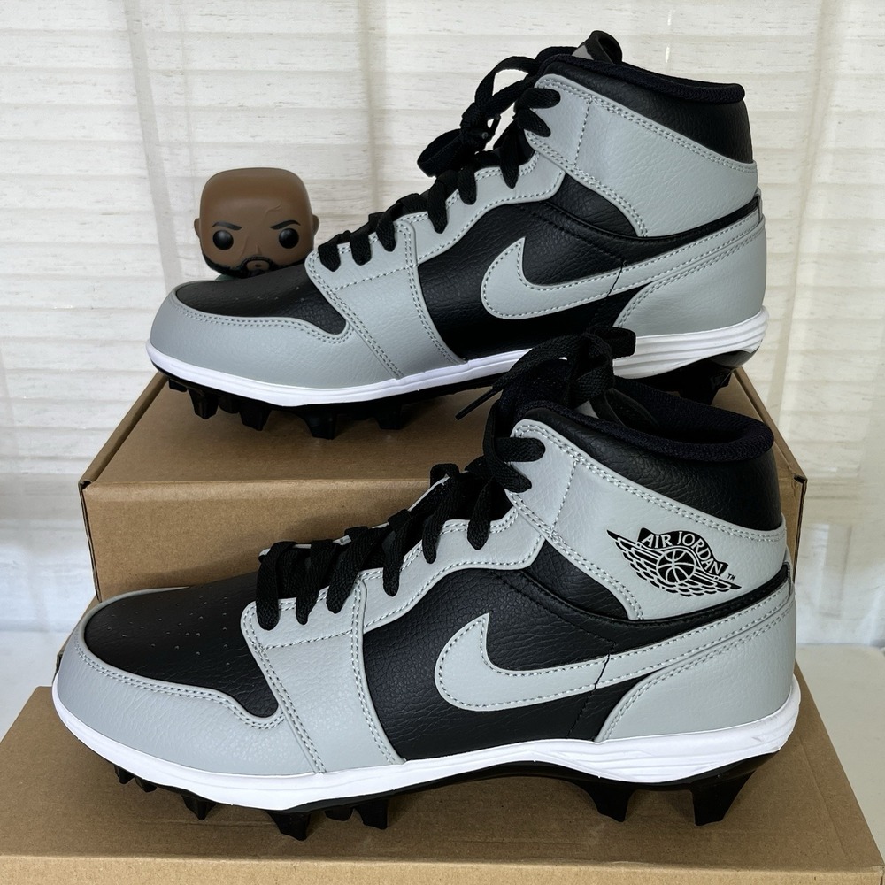Nike Jordan 1 TD Mid Men Football Cleats Shadow Black Grey FJ6805-002 Size‎ 9.5